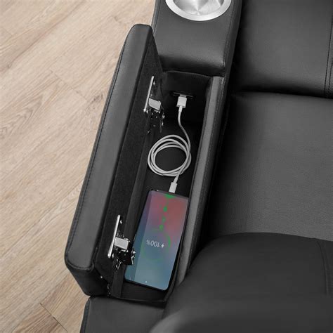 Mainstays Home Theater Recliner with USB charging ports, Faux Leather ...