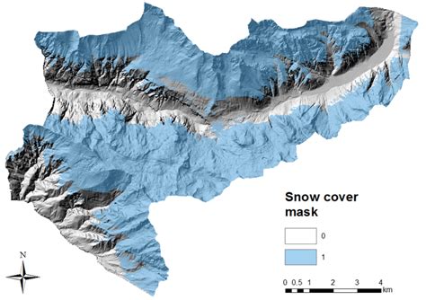 An example of a snow cover mask on the Mount Kanin group. If snow is ...