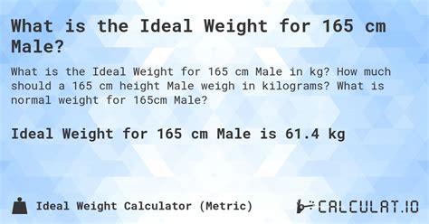 What Is The Ideal Weight For 165 Cm Male Calculatio