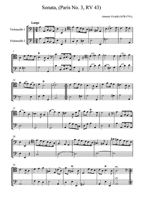 Cello Sonata In A Minor RV 43 Vivaldi Antonio IMSLP Free Sheet