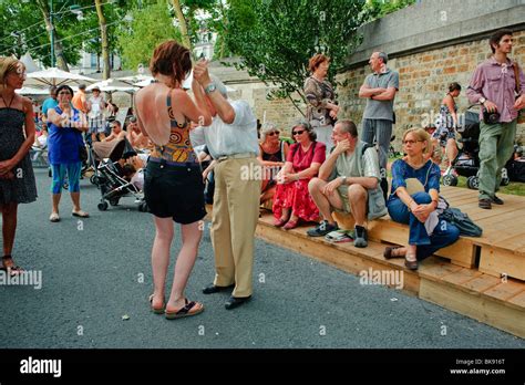 Paris France Older Couples Dancing On Street Paris Plages Urban