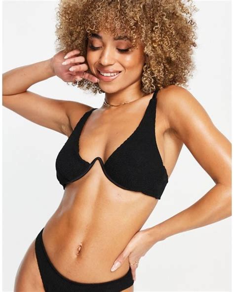 ASOS Synthetic Mix And Match Crinkle V Wire Bikini Top In Black Lyst