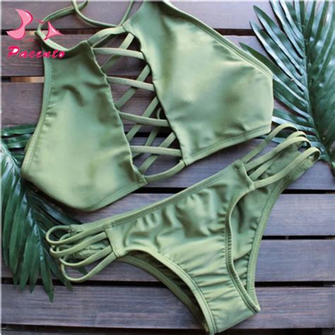 Pacento Bikini Set Sexy Bikini Swimsuit Women Swimwear Female High Neck Halter String Brazillian