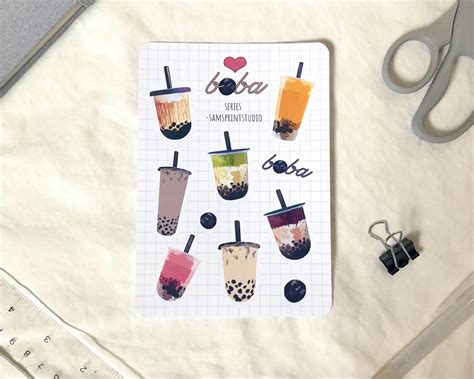 Cute Boba Sticker Sheet Bubble Tea Sticker Set Matte Vinyl Etsy