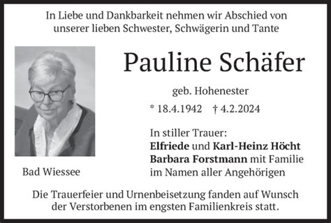 Traueranzeigen Von Pauline Sch Fer Trauer Merkur De