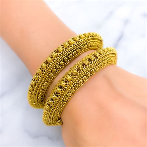 Intricate Beaded Oxidized 22k Gold Bangles Andaaz Jewelers