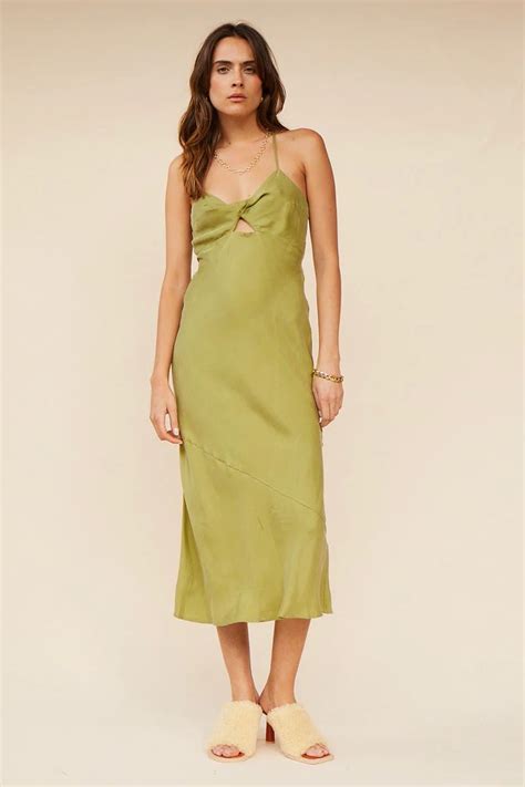 Suboo Georgia Twist Front Slip Dress Moss All The Dresses