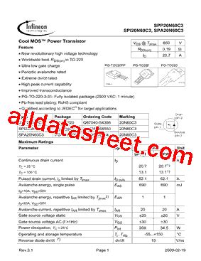 Spp N C Datasheet Pdf Infineon Technologies Ag