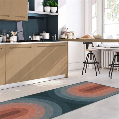 arch pattern mid century modern kitchen rug blue and red arc shapes ...