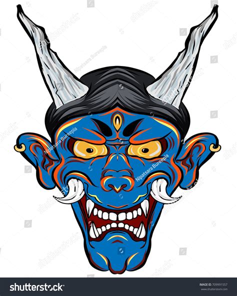 Japanese Demon Mask Hand Drawn Asian Vector De Stock Libre De