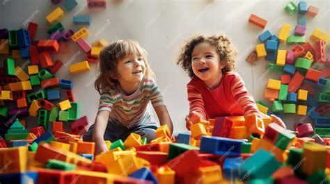 Premium AI Image | Photo of Kids playing with building blocks