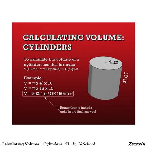 Calculating Volume: Cylinders *UPDATED* Poster | Zazzle | Math poster, Math wall, Math