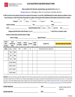 Fillable Online CLASS ADJUSTMENT ADD DROP REQUEST FORM Fax Email