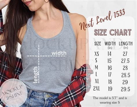 Next Level 1533 Size Chart Womens Ideal Racerback Tank Size Chart Next Level 1533 Measurement