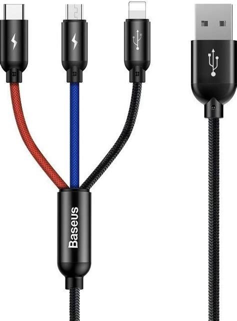 Baseus 3in1, kábel USB na Micro + Lightning + Type-C, 0,3 m, čierny