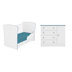 Berço Mini Cama E Cômoda Sapateira Doce Sonho Branco azul Qmovi