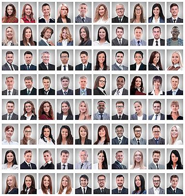 White Background Portraits Of A Victorious Team Of Employees Photo And ...