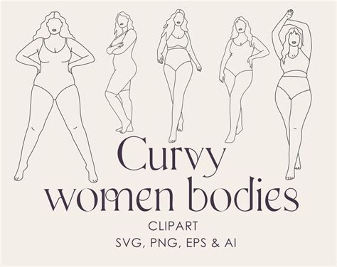 Curvy Body Svg Clipart Body Positive Png Line Art Plus Size Body Silhouette Svg Female Body