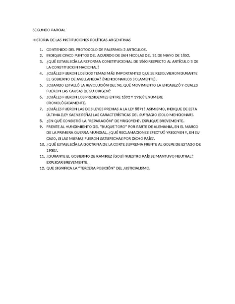 Segundo Parcial De Historia Segundo Parcial Historia De Las