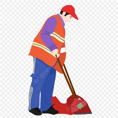 Sanitation Worker Clipart Transparent Background Hand Drawn Cartoon