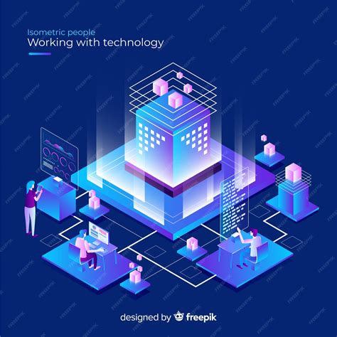 Premium Vector Isometric Concept Of People Working With Technology