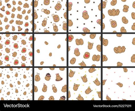 Cute Happy Potato Character Seamless Pattern Vector Image