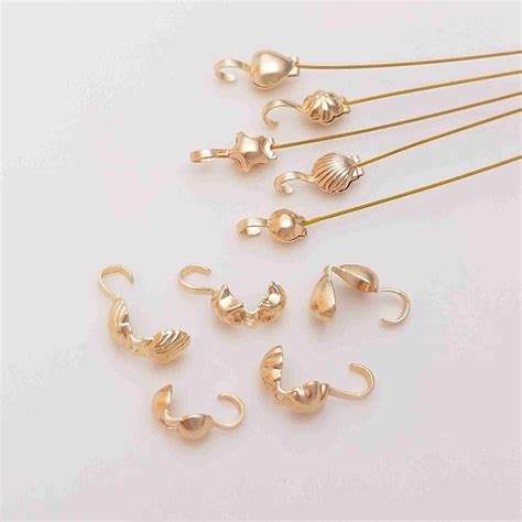 14k Gold Plated Clamshell Bead Tips Gold Tone End Tip Cover For