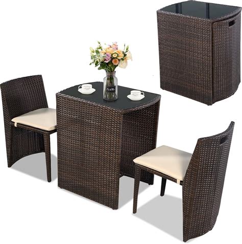 GIANTEX Rattan Balkonmöbel Set Balkon 2 Personen Balkon Möbel für