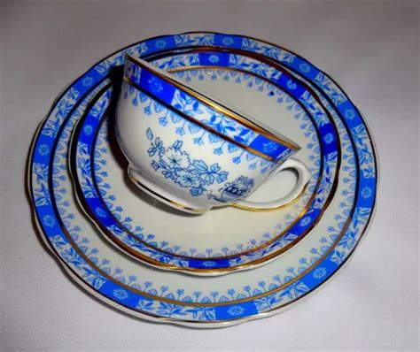 Trio De Chá Porcelana Real S Paulo Azul Padrão China Blau