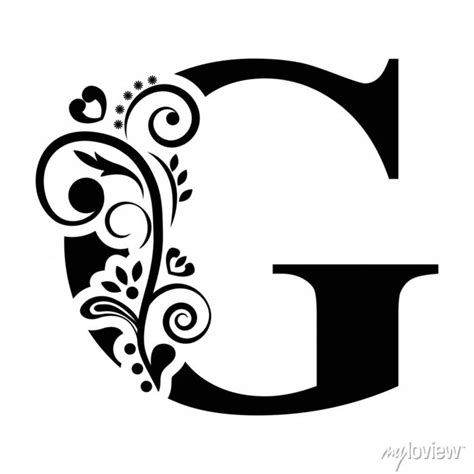 Letter G Vintage Black Flower Ornament Initial Letters Alphabet