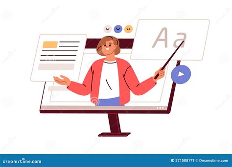 Online School Teacher On Computer Screen Internet Course Distant