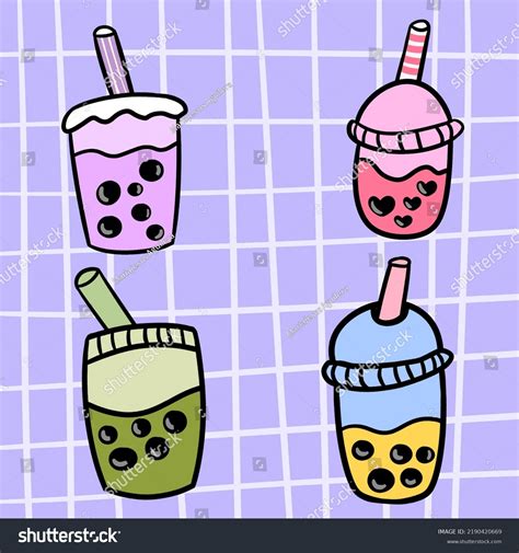 Cute Illustration Set Bubble Tea Sticker Stock Illustration 2190420669 ...