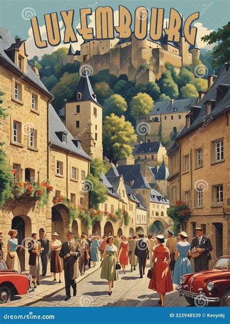 Luxembourg Vintage Travel Poster With S Era Images Stock