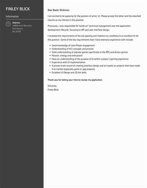 Artist Ui Cover Letter Velvet Jobs