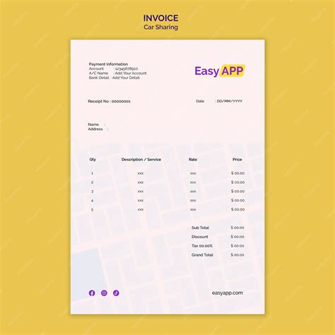 Free PSD | Flat design car sharing invoice template