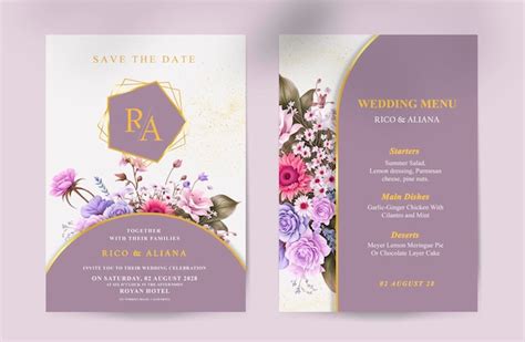 Premium Psd Psd Double Sided Wedding Invitation Template With Purple