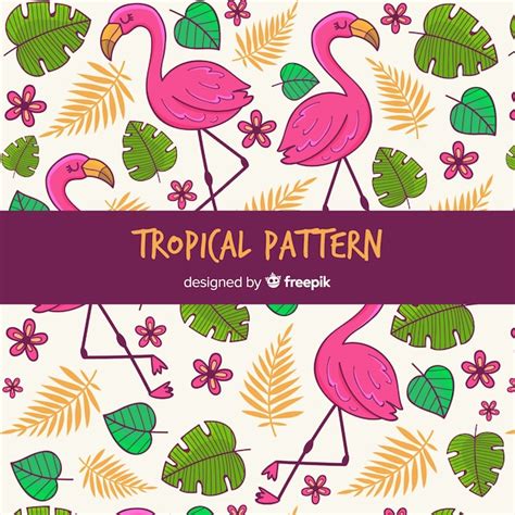 Fondo de patrón tropical con flores hojas y flamencos Vector Gratis