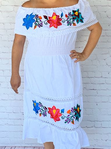 White Mexican Embroidered Dress Authentic Mexican Clothing Mexican