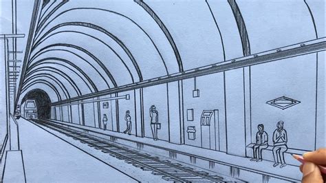 How To Draw A Railway Station Platform In 1 Point Perspective Step By