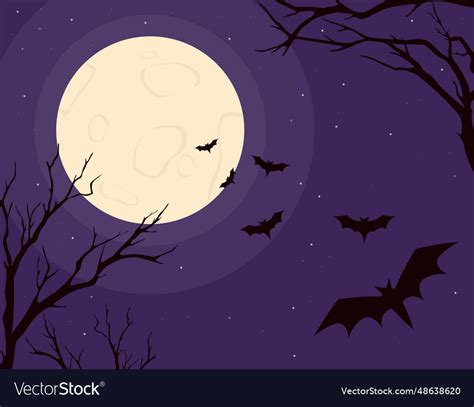 Flying bats over moon concept Royalty Free Vector Image