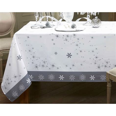 Nappe Rectangulaire Motif Flocons Et Toiles Blanc Suisses