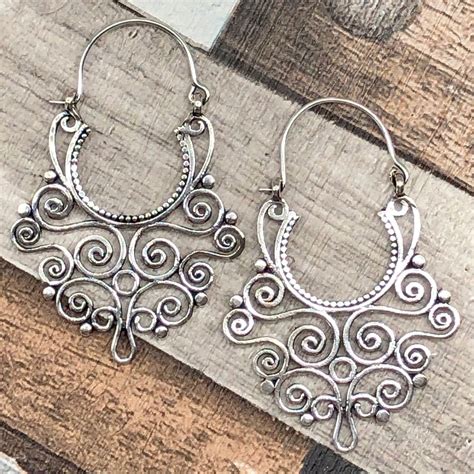 Mandala Spiral Drop Earrings Boho Earring Silver Plated Etsy