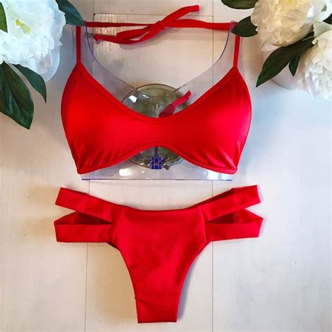 New Red Cheeky Bikini Set Etsy