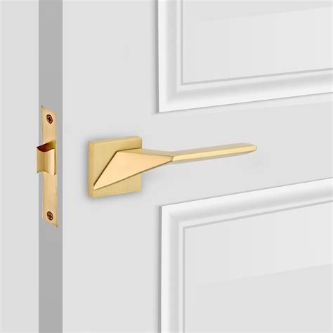 Luxury Brushed Gold Door Handles Lever Pair Lock Set on Rose for Indoor ...