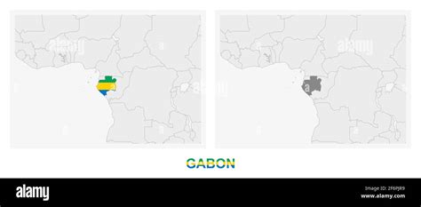 Dos Versiones Del Mapa De Gabón Con La Bandera De Gabón Y Resaltado En