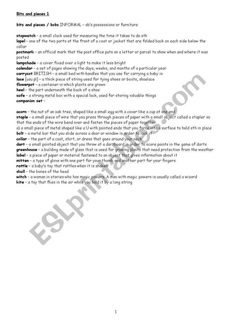 English Worksheets Bits And Pieces 1