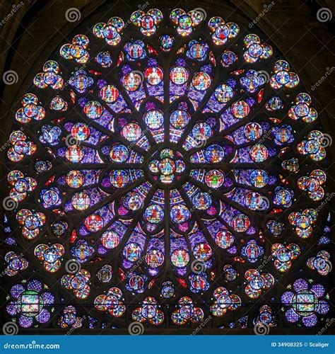 Rose Stained Glass Window In The Cathedral Of Notre Dame De Paris