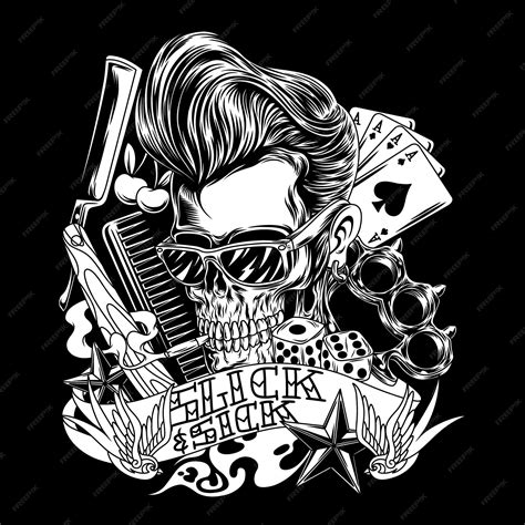 Premium Vector | Greaser black and white illustration