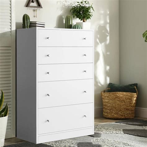 VEIKOUS Oversized 5 Drawer White Chest Of Drawers Dressers With 2 Large