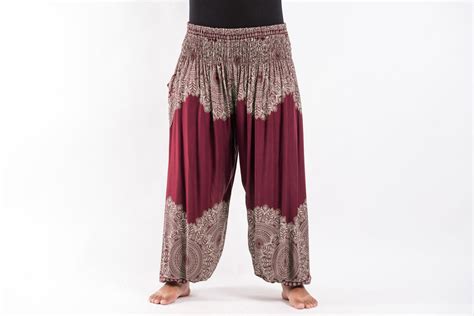 Plus Size Floral Mandalas Womens Harem Pants In Maroon